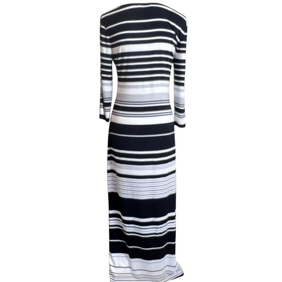 Calvin Klein Black White Striped Maxi Dress 3/4 Sleeve Bodycon Stretch Size S - Picture 3 of 11